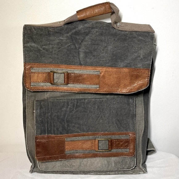 Mona B Canvas Laptop Backpack. Leather accents. "PARKER” - Picture 2 of 9